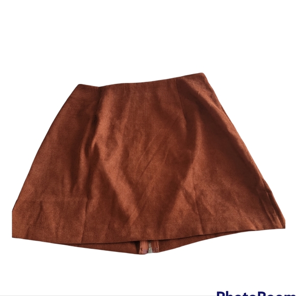 SHEIN CORDUROY WOMEN'S ZIPPER FRONT MINI SKIRT RUST BROWN SIZE MEDIUM - Picture 3 of 11
